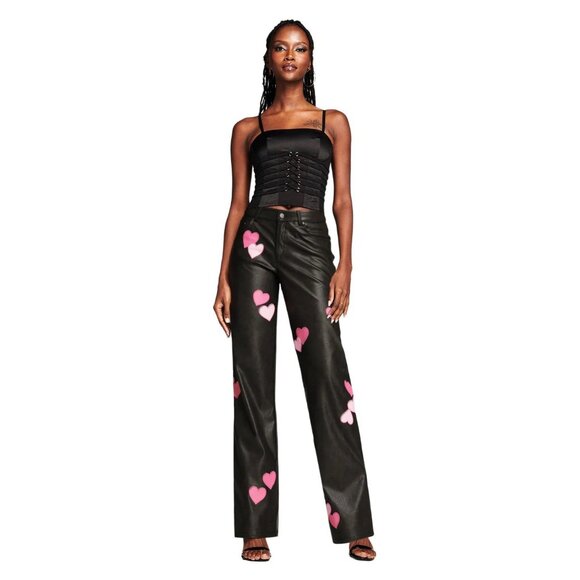 I.AM.GIA NWT Dixxi Pant in Black Faux Leather Heart Patches size Small - Picture 10 of 10